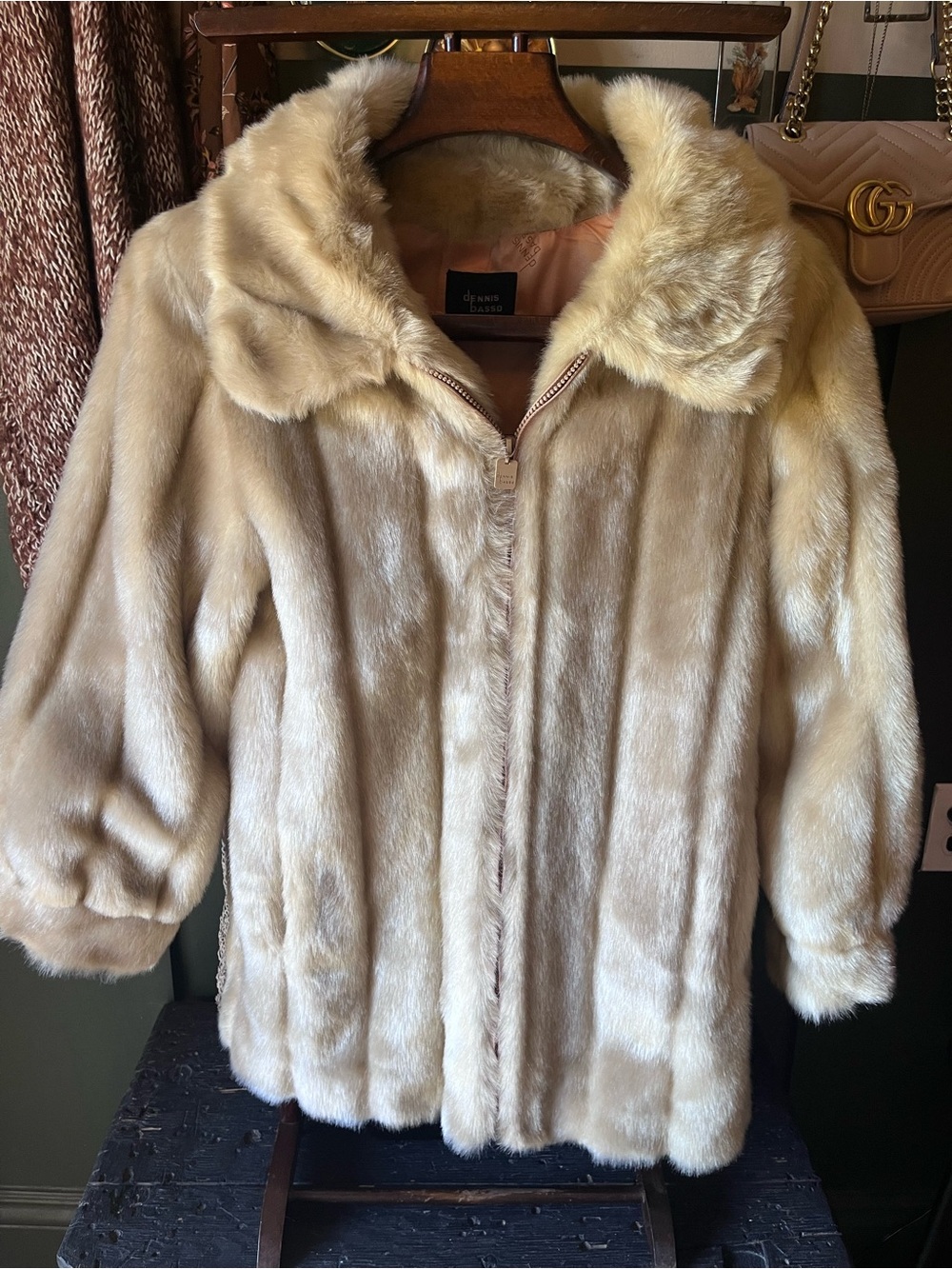 dennis basso Cream Faux Fur Teddy Jacket